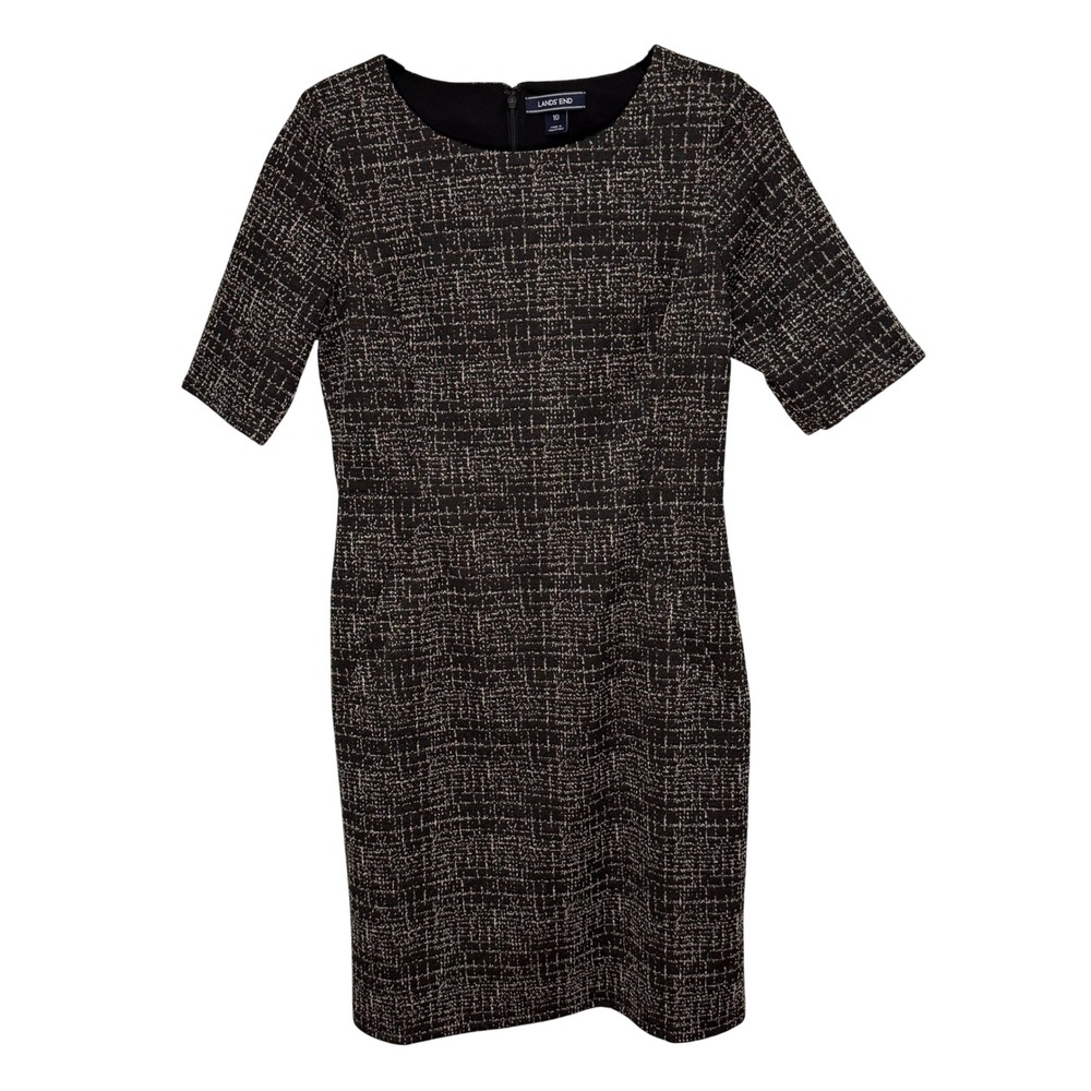 Lands End Womens Black White Crosshatch Textured Sheath Dress Size 10 Pockets